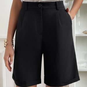 Cotton-Blend Casual Shorts, Shorts, color:Black|size:XXL, Noracora