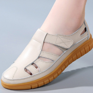 Casual Cowhide Leather Plain Summer Sandals, Sandals, color:Beige|size:41, Noracora