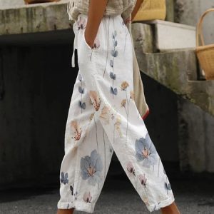 Casual Floral Lace-Up Loose Pants, Pants, Roselinlin - Online Catalog