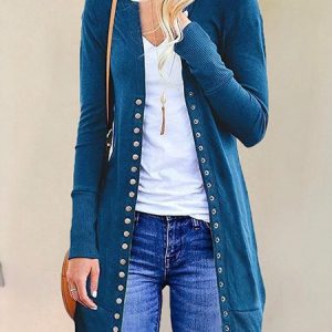 Loose Casual Plain V Neck Kimono, Kimono, color:Deep Blue|size:XXL, Noracora