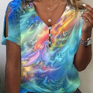 Plus Size Casual Random Print Loose Shirt, TOPS, color:Blue|size:4X, Noracora