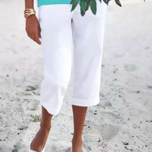 Plain Loose Cotton Casual Pants, Pants, color:White|size:XXL, Noracora