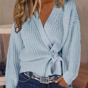 Casual Regular Fit Knitting Plain Sweater, Sweaters, color:Blue|size:XL, Noracora