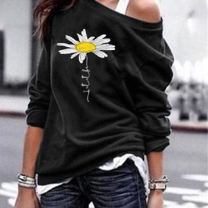 Long Sleeve Printed Casual Tunic T-Shirt, T-shirts, color:Black|size:XL, Noracora