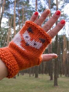 Fox Pattern Knitted Half Finger Gloves Animal Wrist Cover Party Holiday Christmas Decorations, Gloves, color:Orange|size:One-size, Noracora