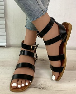Casual Plain Strappy Sandals, Sandals, color:Black|size:42, Noracora