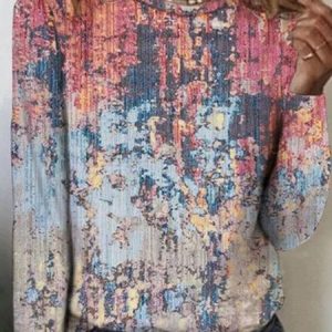 Casual Crew Neck Long sleeve Abstract T-Shirt, T-shirts, color:Multicolor|size:XXL, Noracora