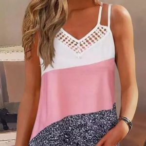 Casual Color Block Cami, Tanks & Camis, color:Pink|size:XL, Noracora