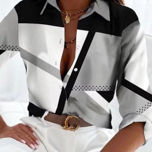Casual Shirt Collar Loose Shirt, Shirts, color:Black-white|size:XXL, Noracora