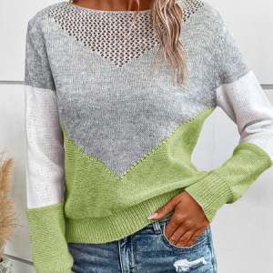 Loose Casual Color Block Sweater, Sweaters, color:Green|size:XXL, catalog Noracora shop
