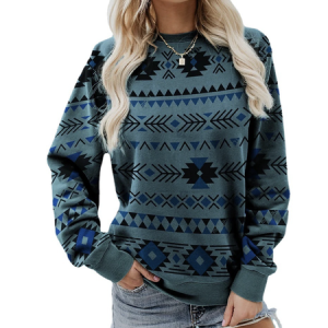 Casual Ethnic Crew Neck Sweatshirt, Hoodies & Sweatshirts, color:Green|size:3XL, Noracora
