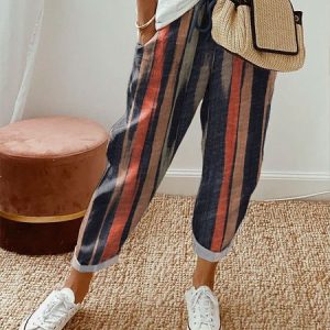 Casual Loose Striped Pants, Pants, color:Multicolor|size:XXL, Noracora