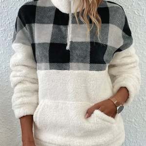 Fluff/Granular Fleece Fabric Loose Casual V Neck Sweatshirt, Hoodies & Sweatshirts, color:White|size:XXL, Noracora