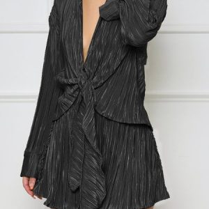 Casual Shirt Collar Two-Piece Set, Sets, color:Black|size:XL, Noracora