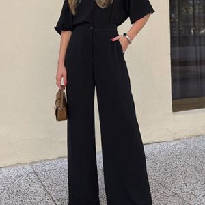 Regular Fit Simple Two-Piece Set, Sets, color:Black|size:XL, Noracora