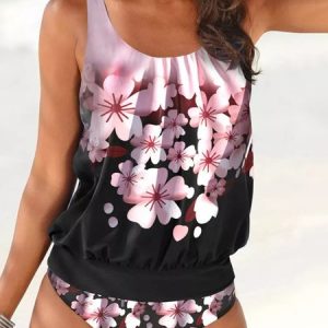 Floral Scoop Neck Vacation Tankini, swimwear>>Tankinis, color:Pink|size:XXL, JustFashionNow