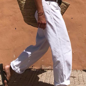 Plus size Casual Solid Pants, Pants, color:White|size:3XL, Noracora