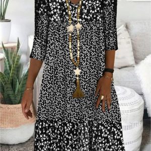 Regular Fit Floral Dress, Midi, color:Black|size:XXL, catalog Noracora shop