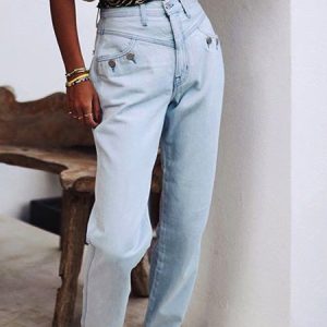 Buttoned Pockets Pants, Denim&Jeans, color:Light Blue|size:3XL, catalog Noracora shop