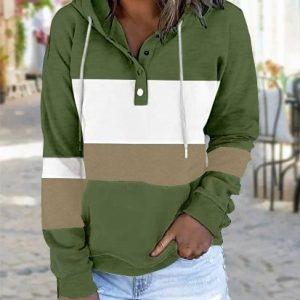 Casual Multicolor Panel Knit Long Sleeve Hoodie, Hoodies & Sweatshirts, color:Green|size:XXL, Noracora