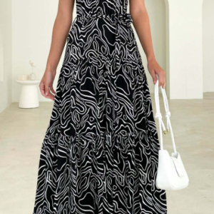 Regular Fit Vacation Halter Dress, Maxi, color:Black|size:XL, Noracora