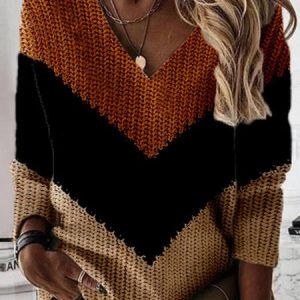 Wool/knitting Patchwork Loose Casual Tunic Sweater Knit Jumper, Sweaters, color:Multicolor|size:3XL, Noracora