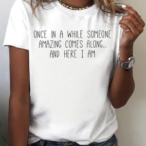 Casual Jersey Text Letters Crew Neck T-Shirt, T-shirts, color:White|size:4XL, Noracora