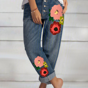 Casual Printed Denim Denim&jeans, Denim&Jeans, color:Blue|size:3XL, Noracora