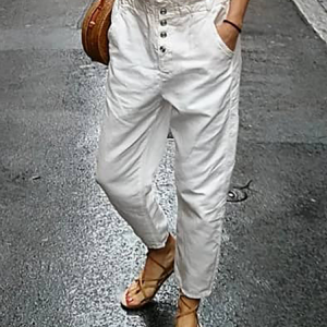 Casual Straight Pant With Pockets, Pants, color:White|size:3XL, Noracora