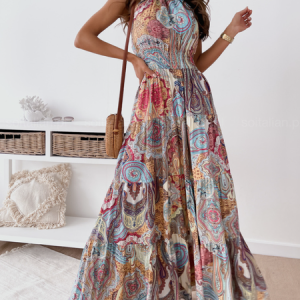 Floral Vacation Loose Dress, Maxi, color:Blue|size:XXL, Noracora