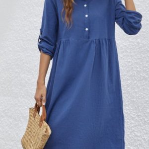 Loose Casual Floral Dress, Midi, color:Blue|size:XXL, Noracora