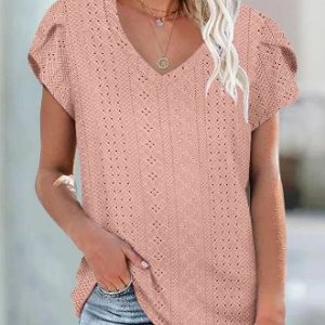 Loose Casual Plain Shirt, Blouses, color:Dusty Pink|size:XXL, Noracora