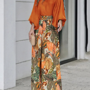 Loose Casual Crew Neck Two-Piece Set, Sets, color:Orange|size:XL, Noracora