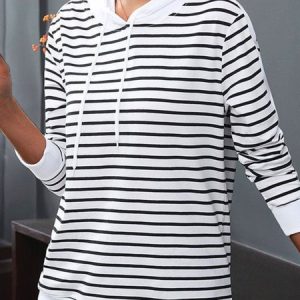 Striped Long Sleeve Casual Hoodie Sweatshirt, Hoodies & Sweatshirts, color:White|size:5XL, Noracora