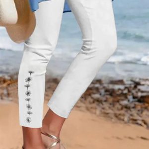 Floral Casual Tight Leggings, Leggings, color:White|size:XXL, Noracora