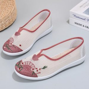 Mesh Fabric Casual All Season Plain Shallow Shoes, Flats/Loafers, color:Pink|size:41, Noracora