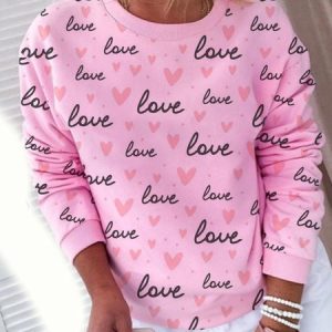 Heart/Cordate Casual Loose Sweatshirt 2023, Hoodies & Sweatshirts, color:Pink|size:XXL, Noracora