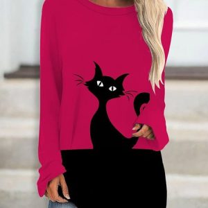 Color Block Jersey Loose Casual Shirt, Blouses, color:Red|size:5XL, Noracora