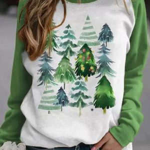 Christmas Casual Crew Neck Long sleeve Loose Sweatshirt, Hoodies & Sweatshirts, color:Green|size:XXL, Noracora