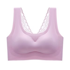 Women's Breathable Comfortable High Stretch Lace Seamless Bra, Lingeries, color:Pink|size:XXL, Noracora
