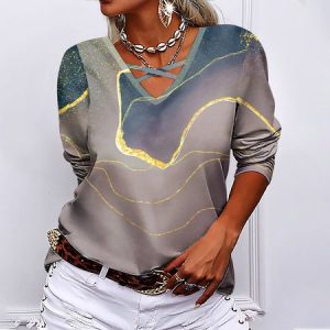 Loose Cross Neck Casual T-Shirt, T-shirts, color:Khaki|size:5XL, Noracora