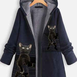 Cat Hoodie Sweater Coat, Jackets, color:Dark Blue|size:XXL, Noracora