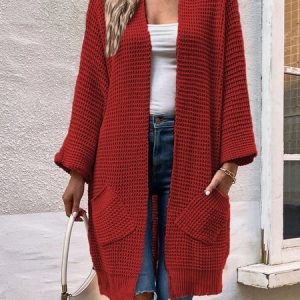 Acrylic Batwing Sleeve Casual Cardigan, Cardigans, color:Red|size:L, Noracora