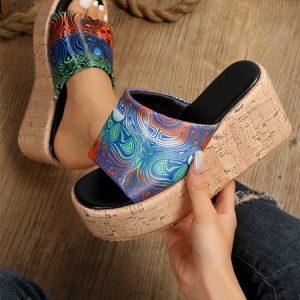 Gradient Art Abstract Graphics Wedge Beach Sandals, Sandals, color:As Picture|size:43, Noracora