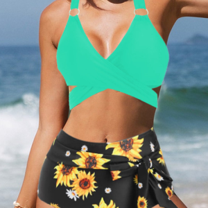 Sunflower Vacation Lace-Up Bikini, Bikinis, color:Green|size:XXL, Noracora