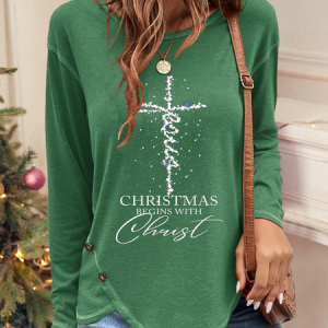 Christmas Loose Casual T-Shirt, Blouses, color:Green|size:XXL, Noracora