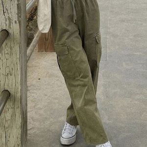 Loose Casual Plain Cargo Pants, Pants, color:Army Green|size:XXL, Noracora