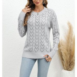 Regular Fit Geometric Wool/Knitting Casual Sweater, Sweaters, color:Gray|size:XL, Noracora