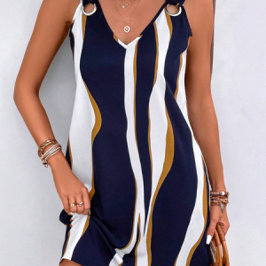 Casual Abstract Colorblock Ring Detail Tank Dress, Short, color:Purplish blue|size:XXL, catalog Noracora shop