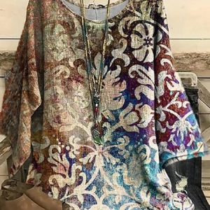 Casual Ethnic Loose Shirt, Blouses, color:Yellow|size:5XL, Noracora